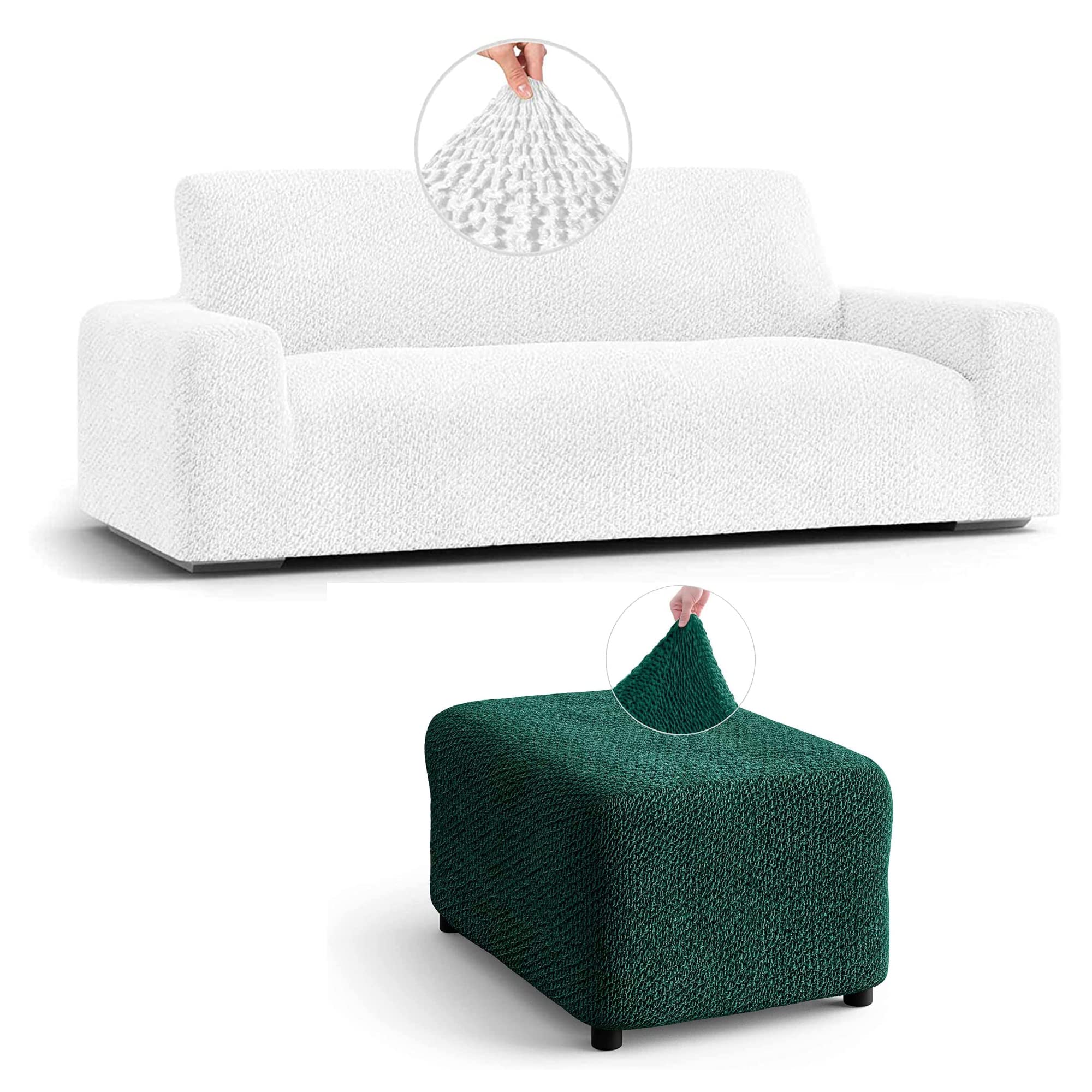 Stretch Velvet Sofa & Loveseat Slipcover with Ottoman Cover - Soft Couch Cover for Sectional, Cushion Protector (Forest Green) - Perfect for Living Room, Family Room & Home Decor