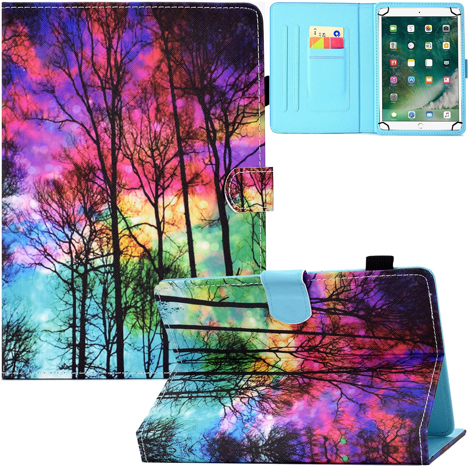 Universal 8 Inch Tablet Case - Premium Folio Stand Cover with Card Slot & Stylus Holder for iPad Mini 1/2/3/4/5, Samsung, Kindle, Huawei, Lenovo, Nook 7.9-8.7