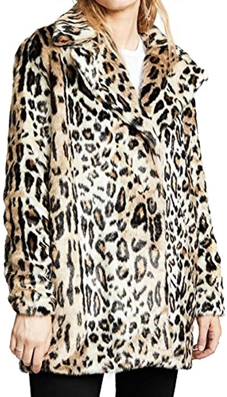RADIANT ERA Women's Faux Fur Coat Jacket - Leopard Print Long Sleeve Outerwear for Winter Fashion | Perfect for Parties, Date Nights & Cold Weather Outfits