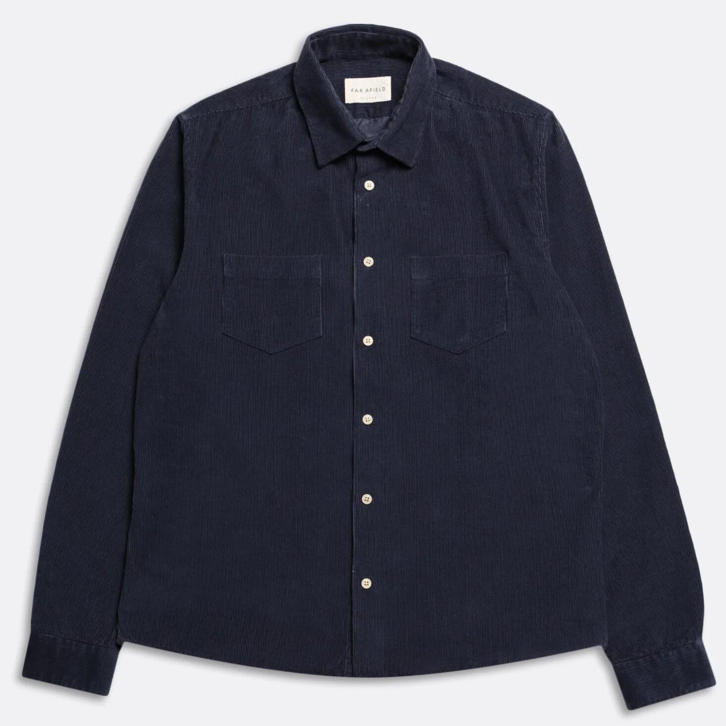 Navy Blue Corduroy Cotton Shirt with Two Pockets | Casual Button-Up Shirt for Men | Perfect for Fall Outfits & Outdoor Activities