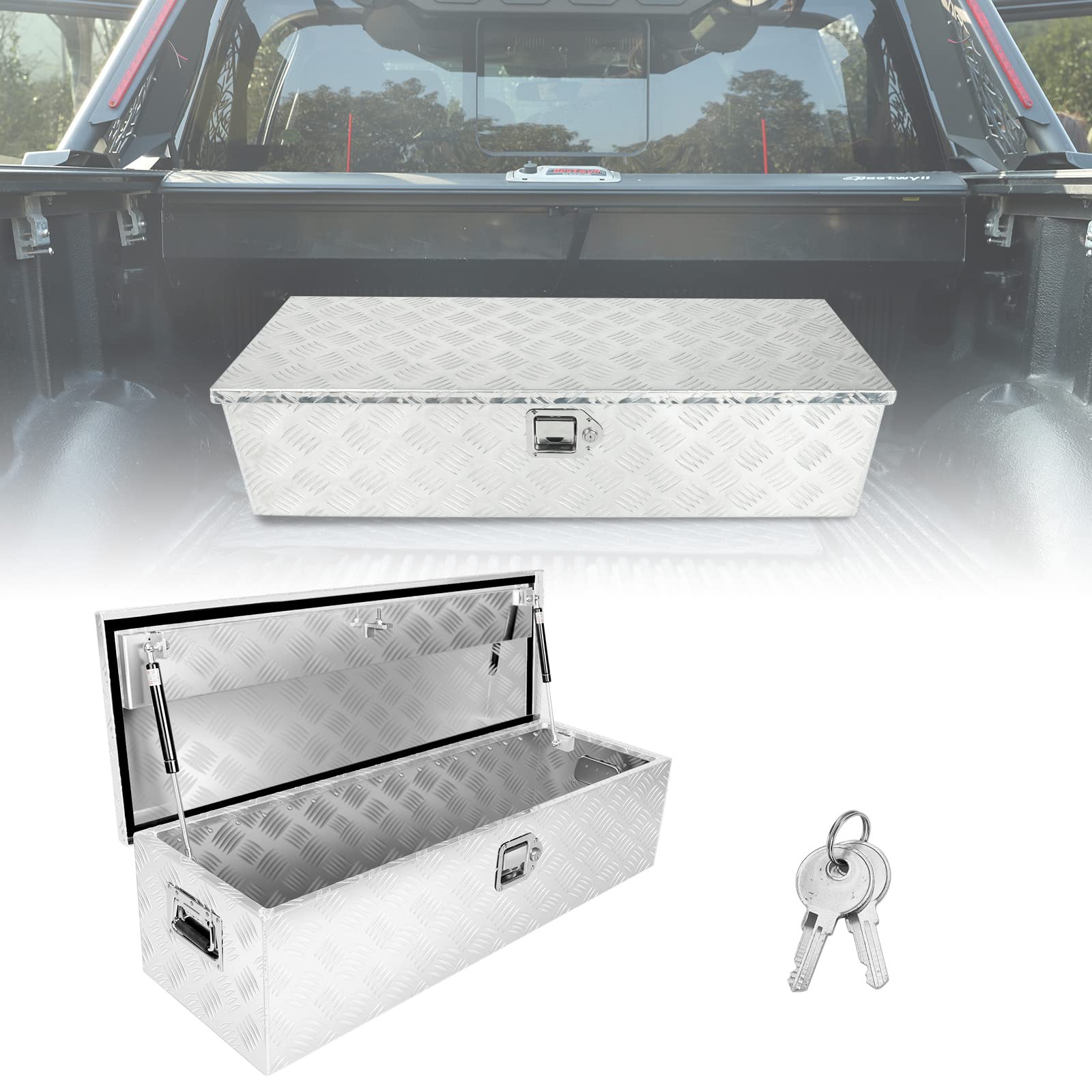 BLACKHORSE-RACING 39 x 13 x 10 Inch Aluminum Truck Tool Box - Underbed Storage Chest with Lock & 2 Keys, Side Handles - Silver | Heavy Duty Organizer for Pickup Trucks, Trailers & RVs | Secure Storage for Tools, Equipment & Roadside Essentials