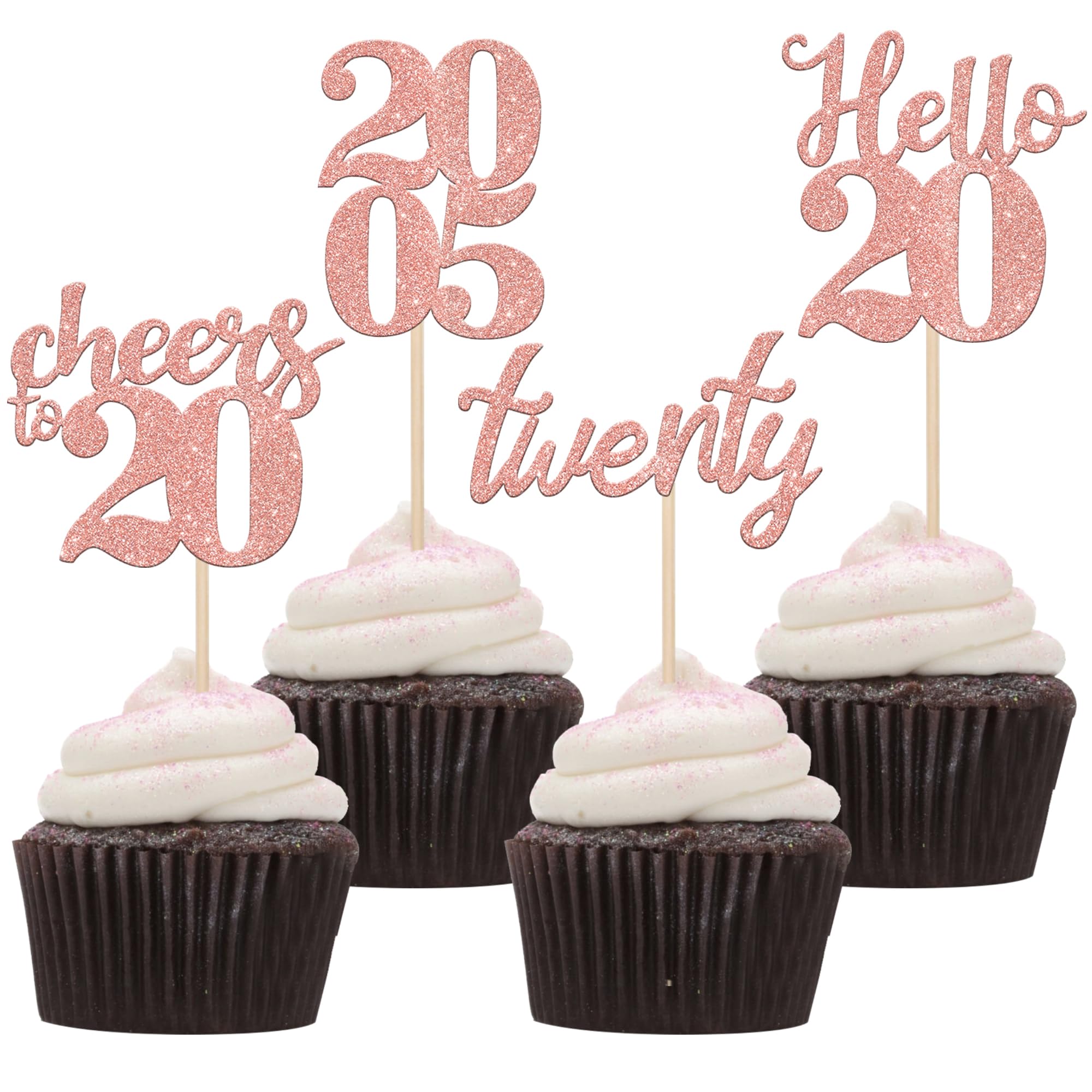 24 PCS 20th Birthday Cupcake Toppers - Glitter 