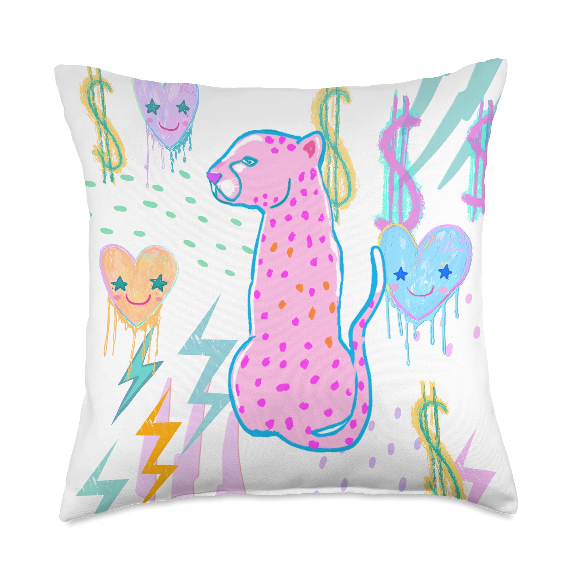 Preppy Art Cheetah Print Pink Throw Pillow - Aesthetic Home Decor for Sofa, Bed & Dorm Room