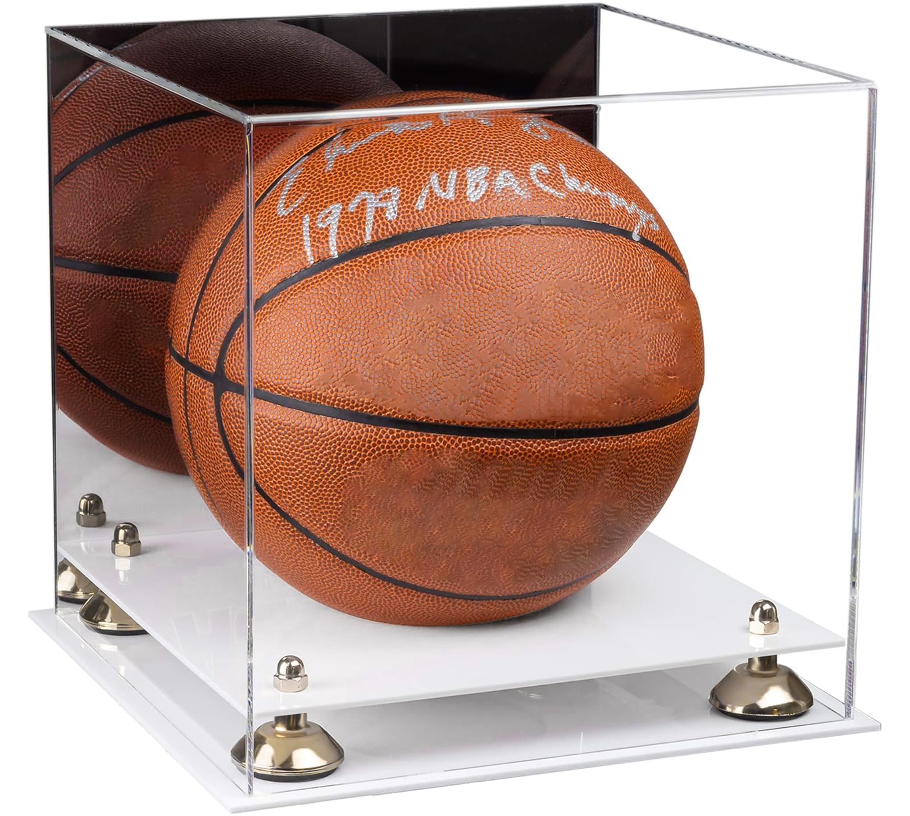 Premium Acrylic Full-Size Basketball Display Case with Wooden Risers - Perfect for Showcasing Collectibles, Memorabilia & Trophies in Home, Office or Sports Room