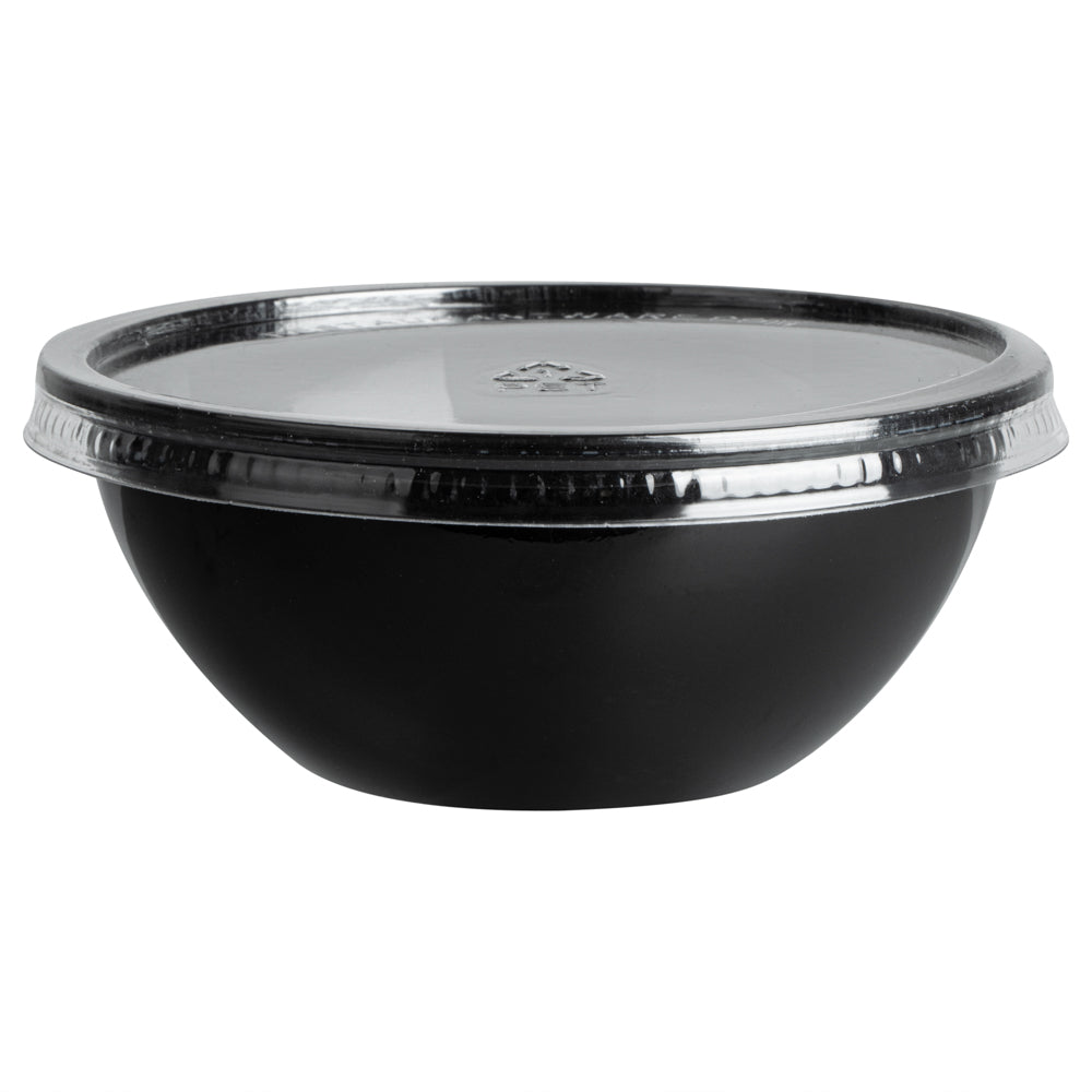 7 oz Round Black Plastic Salad Bowls - 5