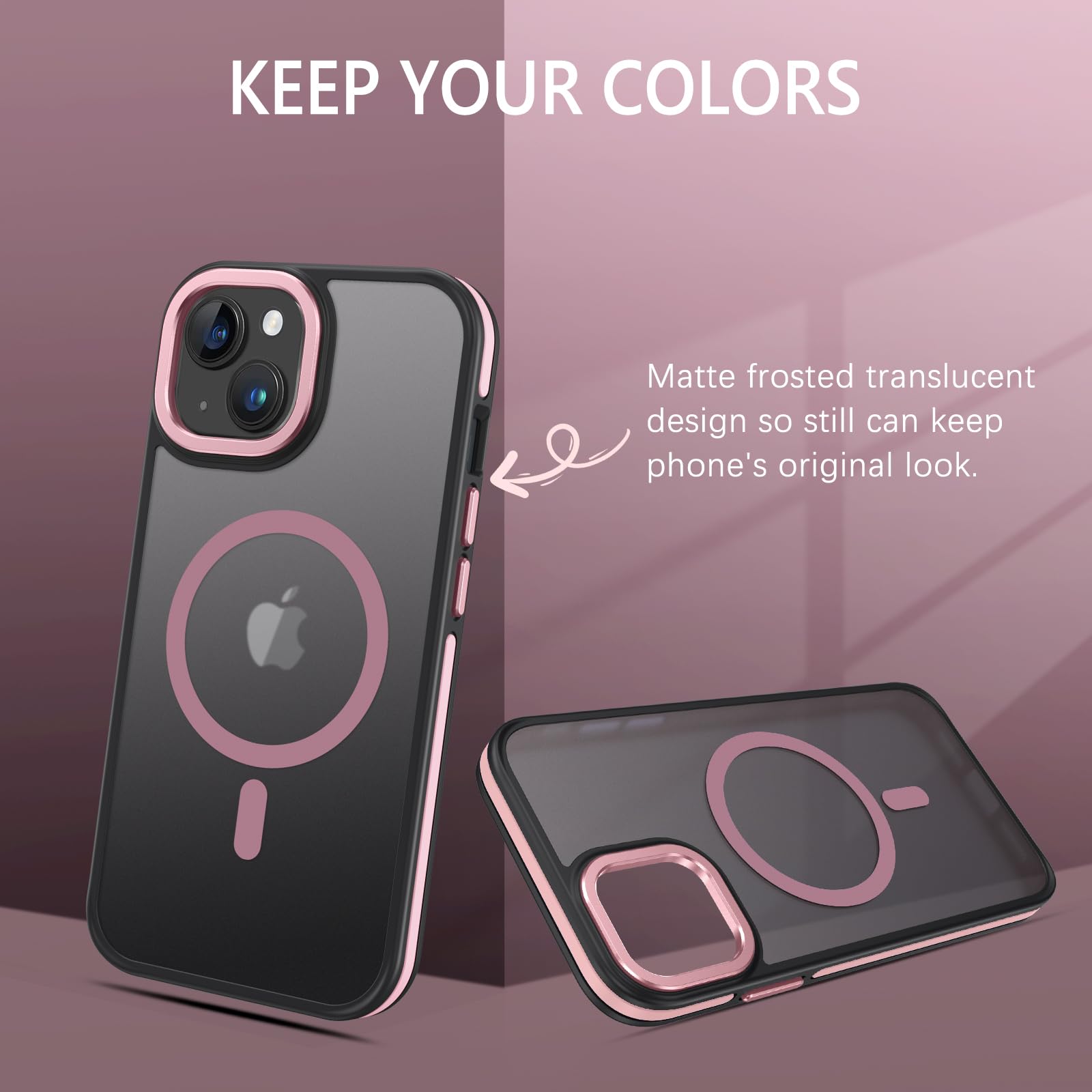 Magnetic Phone Case for iPhone 15 Plus [Magsafe Compatible] - Military-Grade Shockproof & Anti-Scratch Protective Cover (Black/Pink) - Perfect for Women's Daily Use, Travel & Outdoor Activities