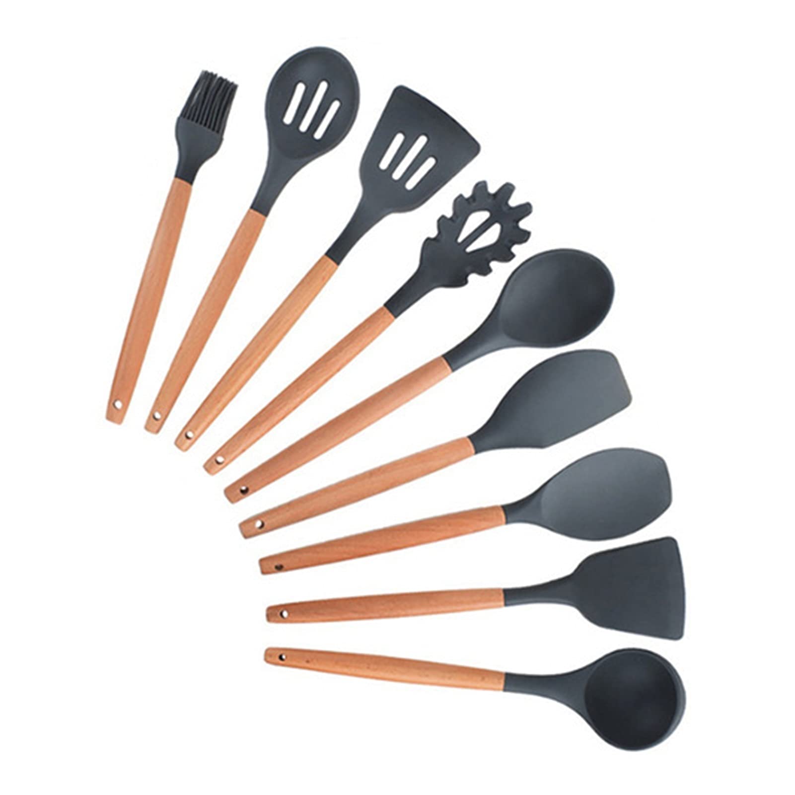 Premium 9-Piece Dark Grey Silicone Kitchen Utensil Set with Storage Box - Non-Slip Cooking Tools Including Turner, Tongs & Spatula for Baking, Grilling & Everyday Cooking