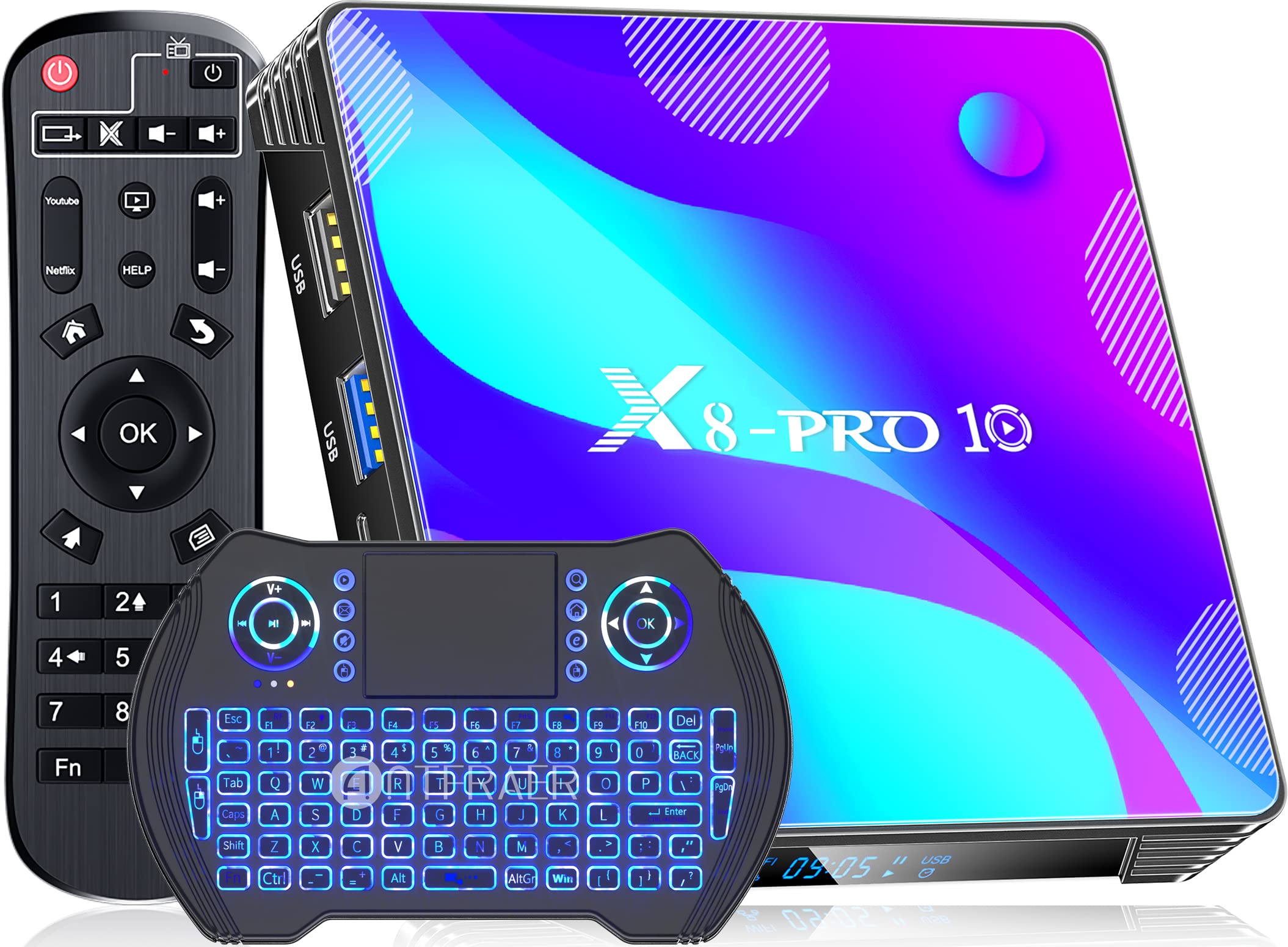 Antfraer Android TV Box 11.0 - 4GB RAM 32GB ROM with Wireless Backlit Keyboard, RK3318 Quad-Core 64-Bit, Dual-Band WiFi 2.4GHz/5GHz, Bluetooth 4.2, USB 3.0, 4K Ultra HD Streaming | Perfect for Home Entertainment, Gaming & Smart TV Experience