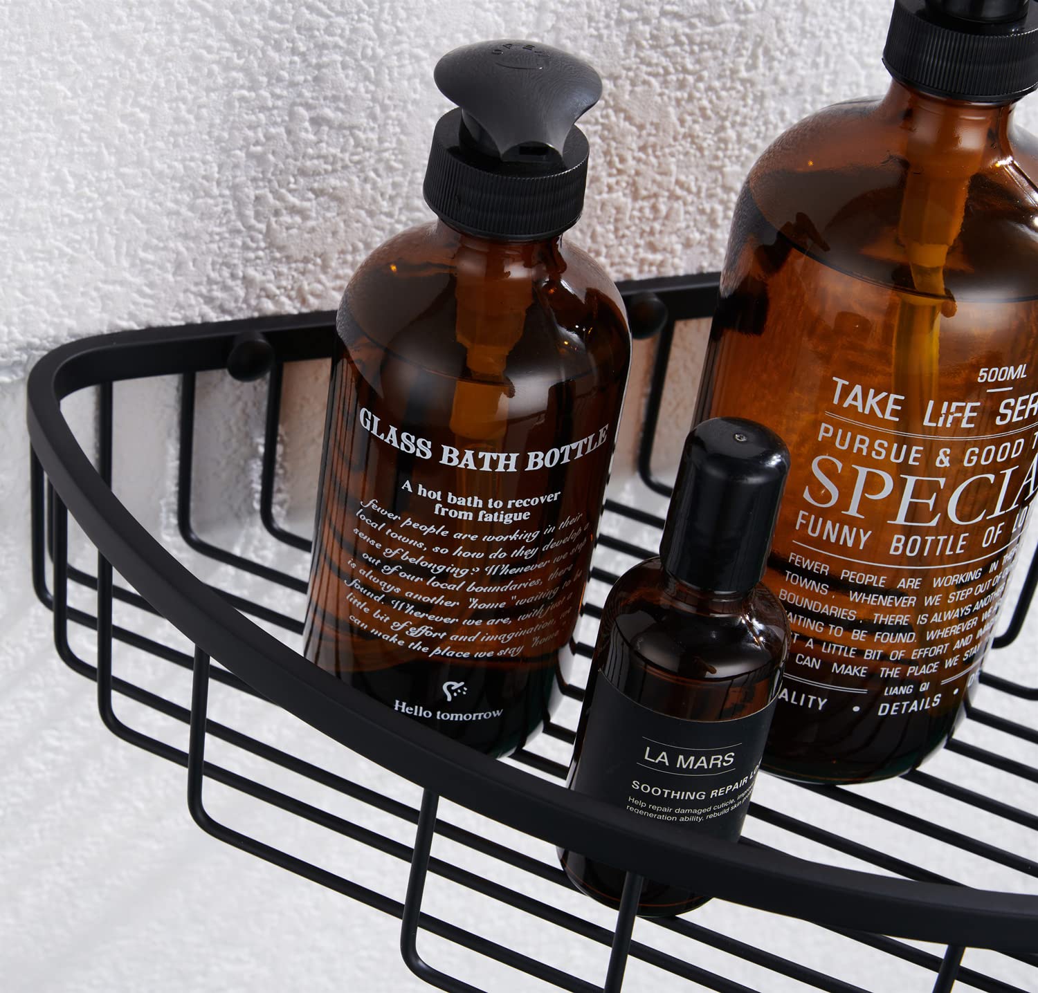 Stainless Steel Corner Shower Caddy - Rust-Proof Bathroom Organizer with Hollow Design | Wall Mounted Shampoo Holder & Storage Shelf for Shower Essentials | Matte Black Finish for Modern Bathrooms