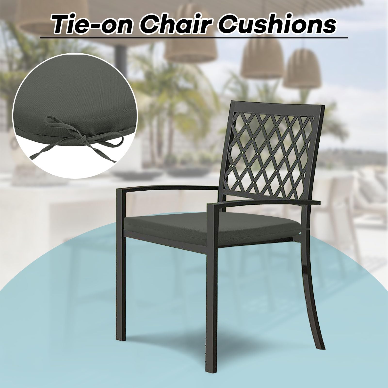 Premium Outdoor Chair Cushions Set of 4 - Water Resistant Patio Furniture Cushions with Secure Ties (17x16x2 Inches, Charcoal Grey) - Perfect for Backyard, Deck, Poolside & Garden Relaxation