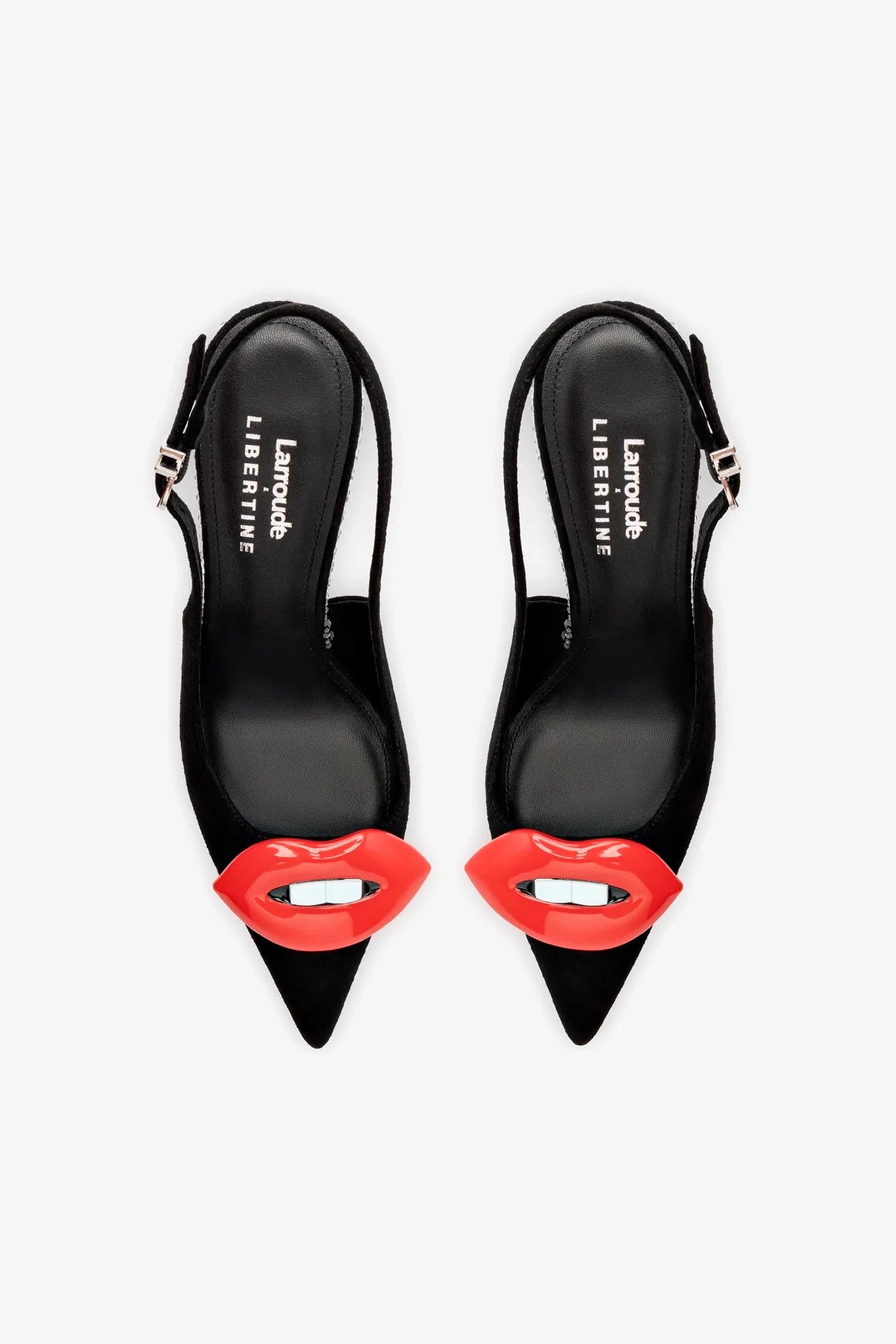 Larroudé x Libertine Lips Pump Hi - Black Suede Crystal Heels for Women | Elegant High Heel Pumps for Parties, Weddings & Special Occasions