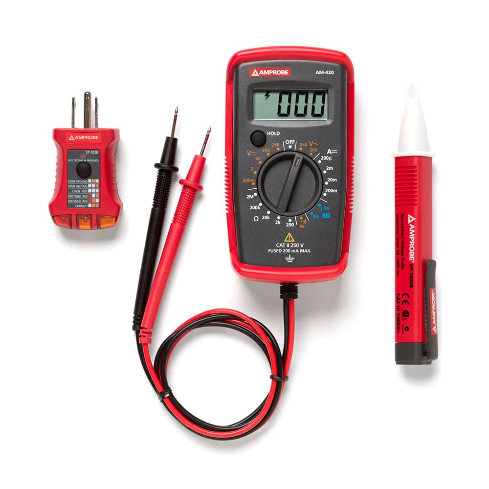 Amprobe 4394419 PK 110 Digital Multimeter Electrical Tester Kit with Voltage Probe - Professional Electrician Tools for Home, Car & Industrial Electrical Testing