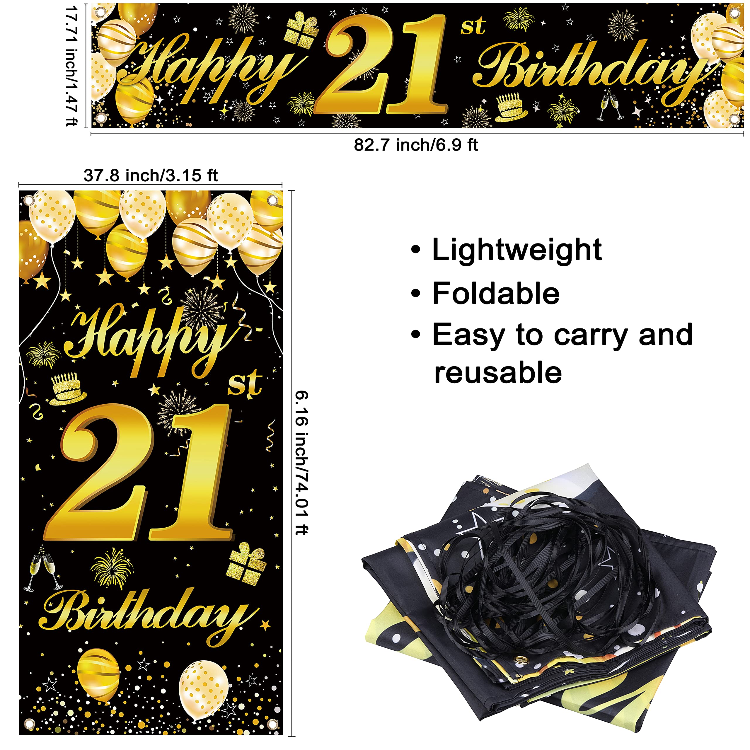 21st Happy Birthday Banner - Party Decorations for Men, Birthday Backdrop & Door Sign - Perfect for Adult Birthday Parties, Milestone Celebrations & Photo Backdrops