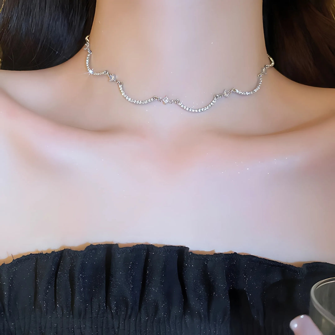 Sparkle Wavy Rhinestone Tennis Choker Necklace for Women | Elegant Crystal Statement Jewelry for Party, Wedding & Evening Wear | A8278