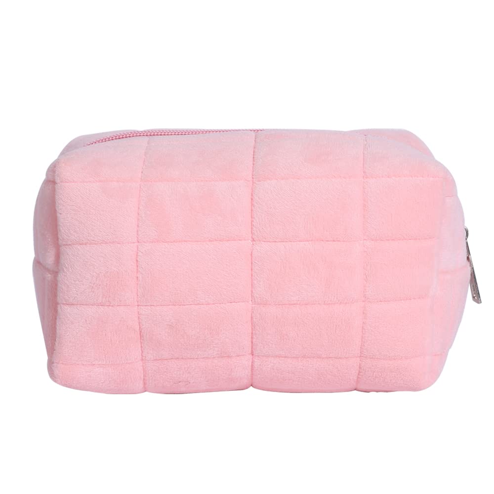 LYDZTION Large Plush Makeup Bag for Women - Waterproof Travel Cosmetic Organizer with Zipper, Solid Color Toiletry Pouch for Makeup Brushes & Skincare | Perfect for Travel, Gym & Daily Use