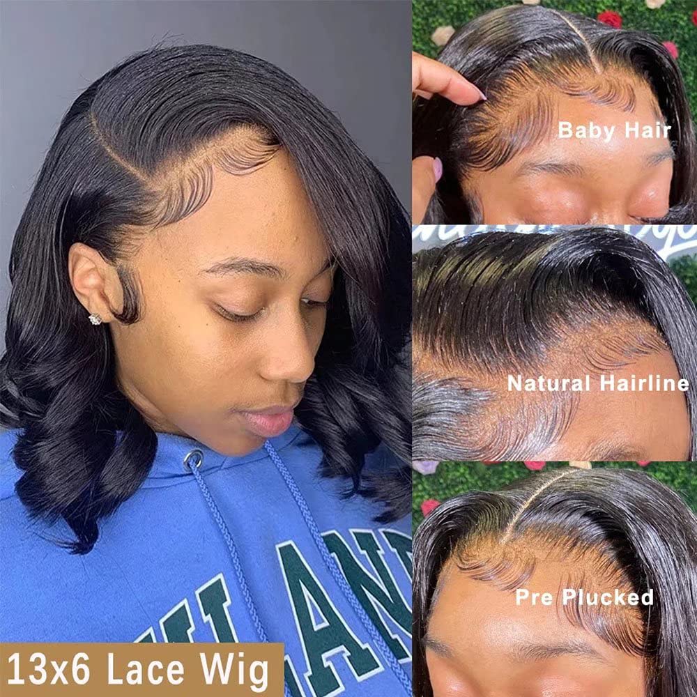 Short Bob Wavy Human Hair Lace Front Wig - 10Inch Brazilian Body Wave HD Invisible 13x6 Lace Frontal Wig with Pre-Plucked Bleached Knots (Glueless) for Black Women | Perfect for Daily Wear, Cosplay & Special Occasions