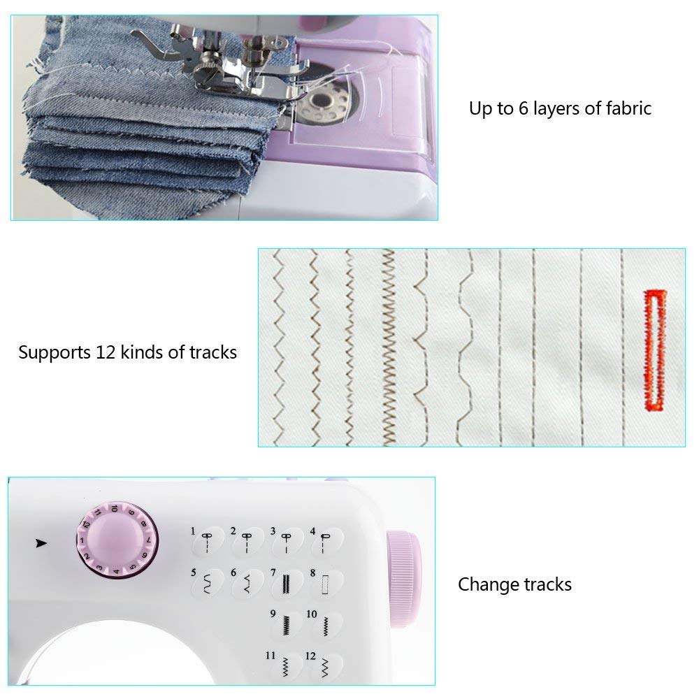 Kranich Portable Mini Sewing Machine - 2 Speed, 12 Stitch Patterns with Double Thread Needle | Perfect for Home Tailoring, DIY Crafts & Emergency Clothing Repairs