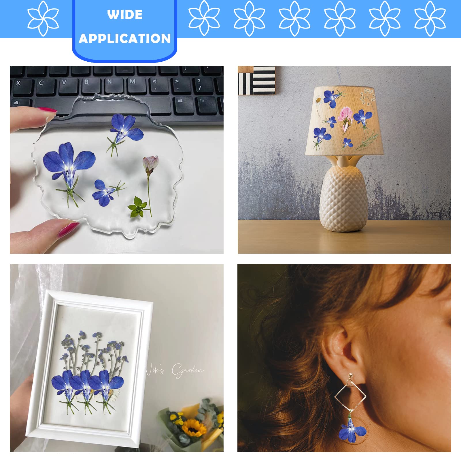 60PCS Natural Blue Pressed Dried Flowers for Resin Crafts, Jewelry Making, DIY Phone Case & Candle Decor - Perfect for Wedding Invitations, Scrapbooking & Home Decoration
