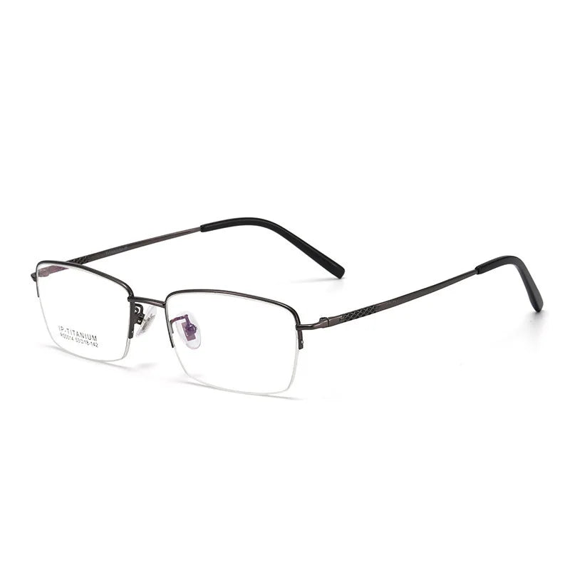 Brightzone Unisex Semi-Rimmed Oval Square Titanium Eyeglasses Frame 81200 - Lightweight & Durable for Work, Reading & Fashion