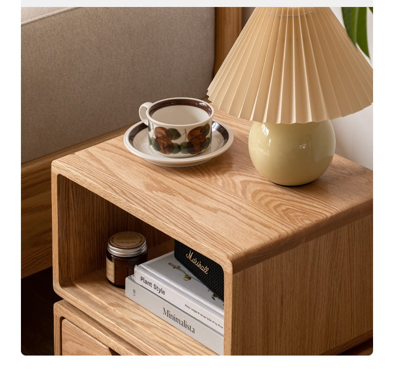 Rotating Oak Solid Wood Side Table Nightstand - Modern Bedroom Furniture for Small Spaces, Living Room, Office & Dorm