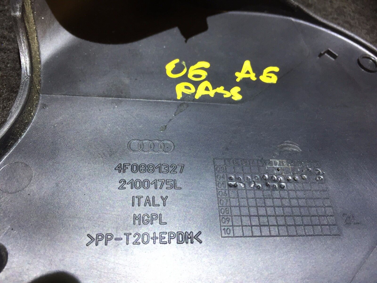 2005-2008 Audi A6 C6 Genuine OEM Left Front Seat Cover Panel (Part# 4F0881327) - Premium Replacement for Car Interior Repair & Customization
