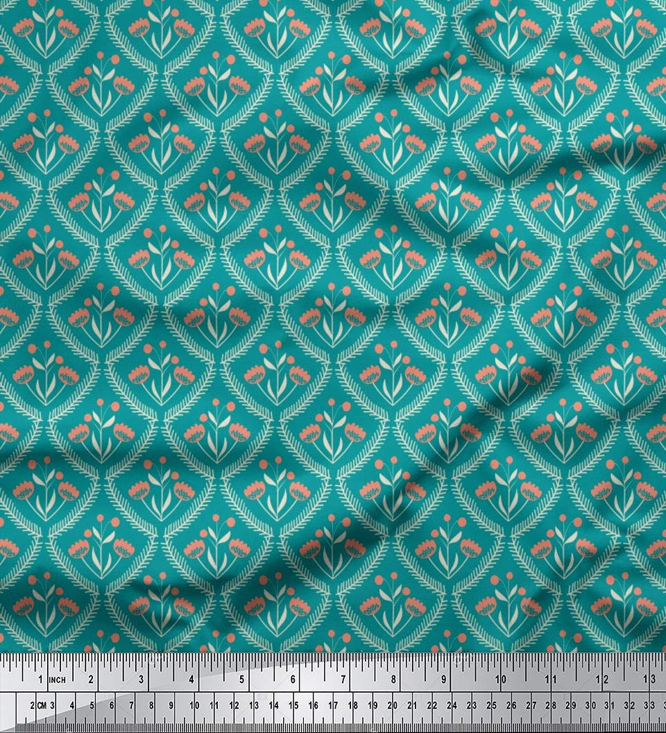 Soimoi Moss Green Georgette Fabric by The Yard - 42 Inch Wide Floral Damask Printed Textile for Dresses, Blouses & DIY Crafts - Lightweight & Elegant Material for Sewing Projects