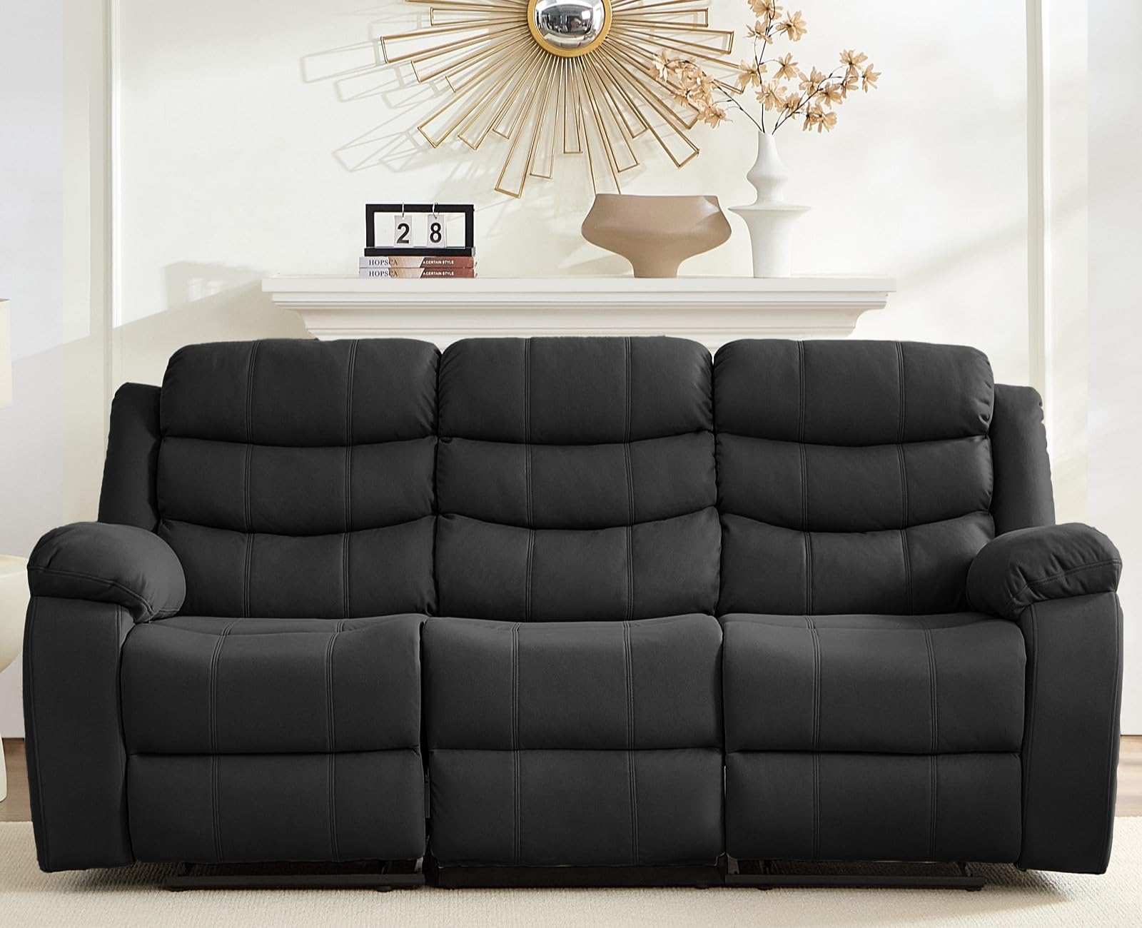 Mjkone 3-Seater Recliner Sofa with Adjustable Backrest & Drop Down Table - Modern Convertible Living Room Couch with Dual Cup Holders for Home Theater - Dark Grey - Perfect for Movie Nights & Family Relaxation