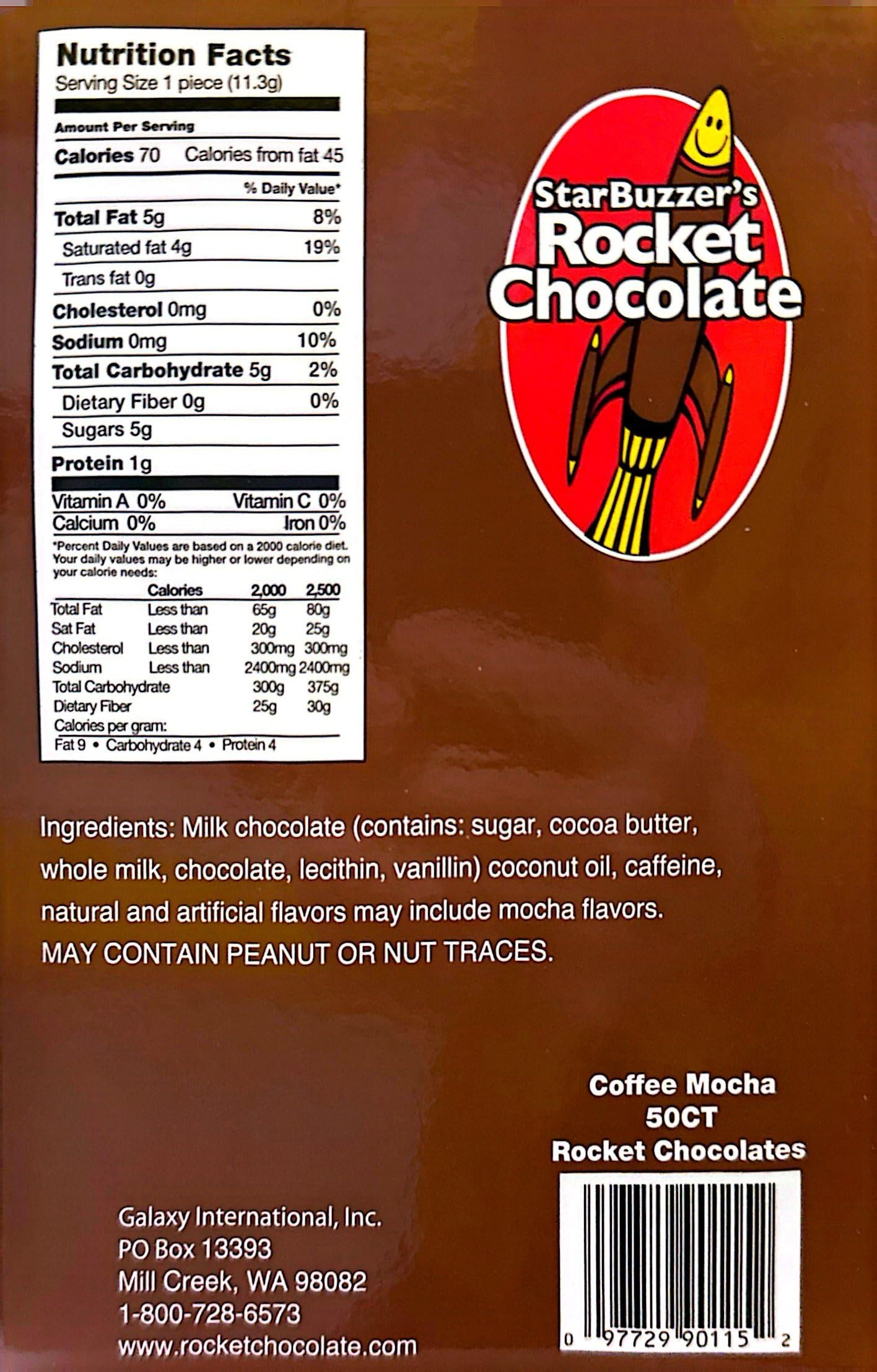 Rocket Chocolate Milk Chocolate Mocha Flavored Caffeinated Chocolate Truffles - 50 Count Mini Bites | Energy Boost Snack for Workouts, Office & Study Sessions