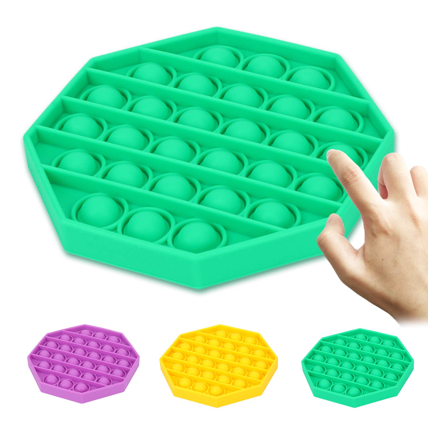 Sensory Stress Relief Bubble Fidget Toy - Octagon Green Push Pop Silicone Anxiety Relief for Kids & Adults with Autism, ADHD, Special Needs - Perfect for Classroom, Office, Travel & Home Use