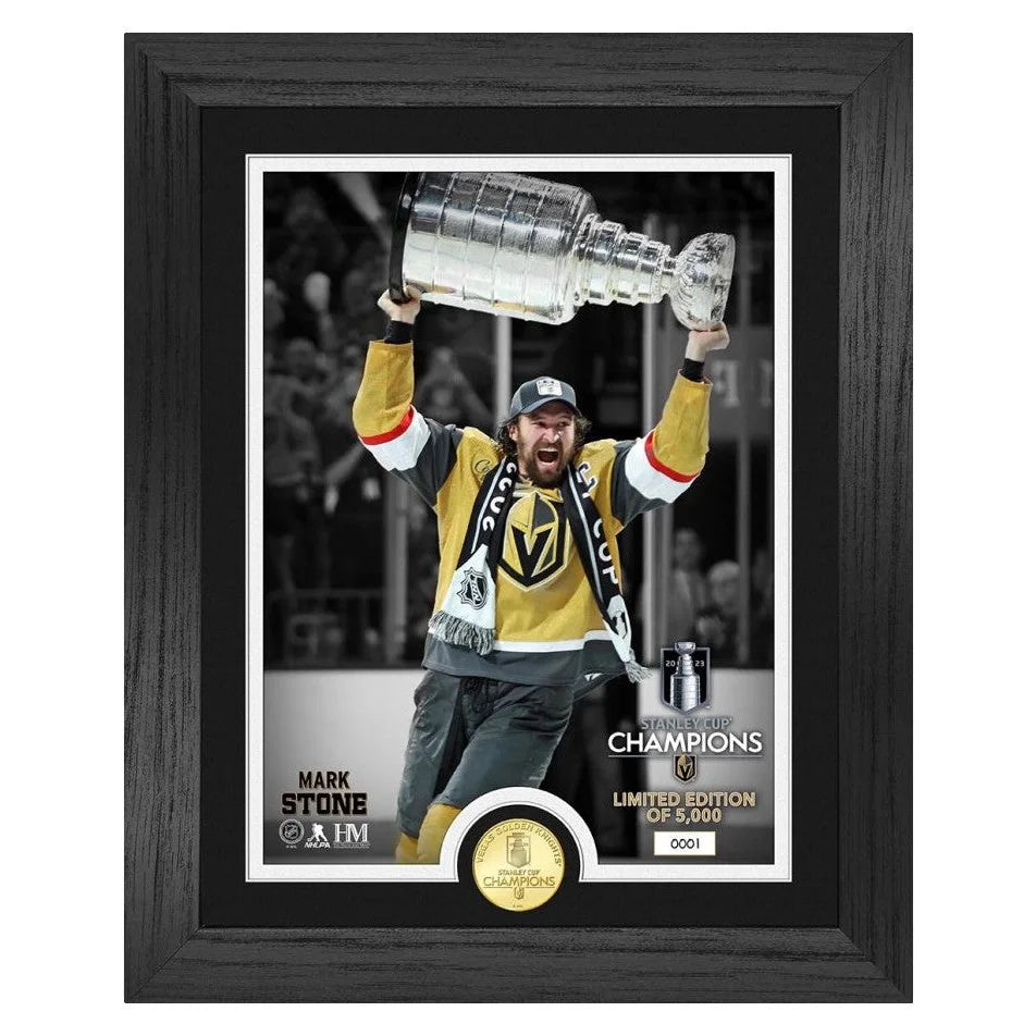 2023 Vegas Golden Knights Stanley Cup Champions Framed Photo with Bronze Coin Collage - Mark Stone Memorabilia for Hockey Fans | Perfect for Man Cave, Sports Bar & NHL Collector Display