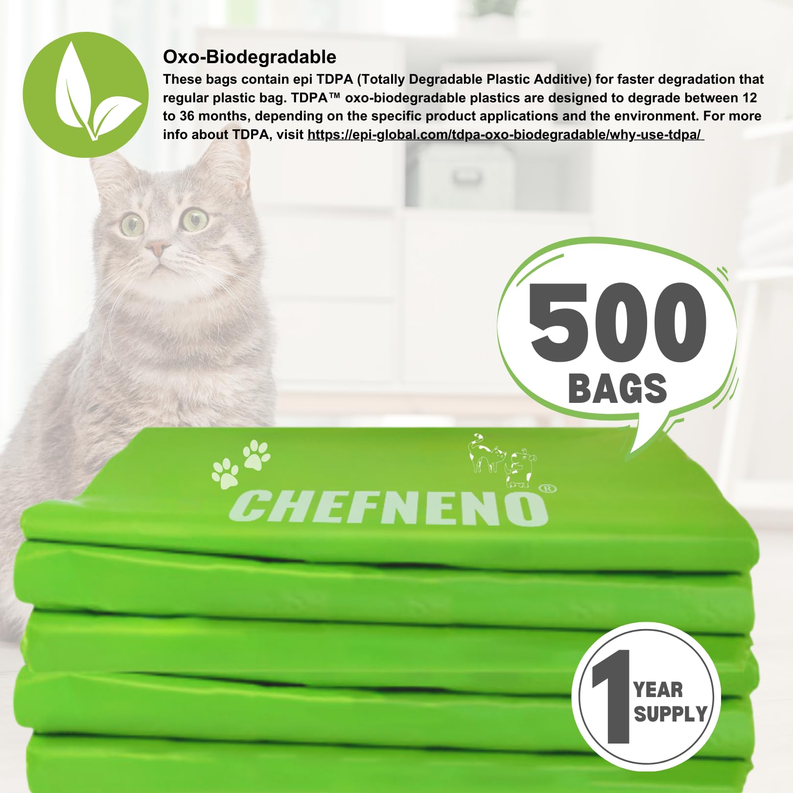 Biodegradable Cat Litter Waste Bags & Dog Poop Bags - 500 Count Eco-Friendly Lavender Scented Disposable Pet Waste Bags with Easy Tie Handles - Perfect for Litter Boxes, Diaper Disposal & Outdoor Dog Walking