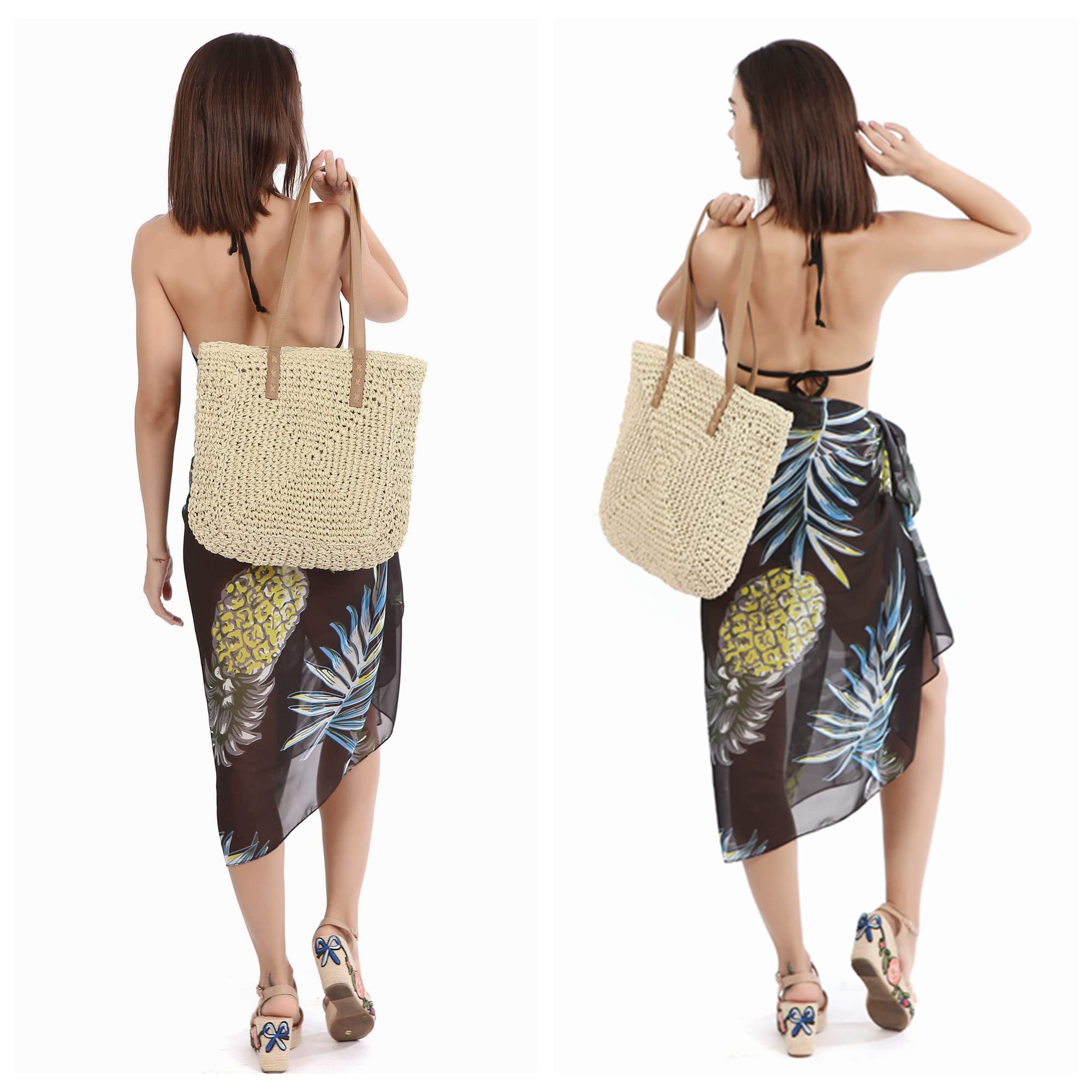 Ayliss Women's Straw Woven Tote Shoulder Bag - Handmade Beach Bag for Summer, Vacation & Travel - Perfect for Casual Outings, Shopping & Beach Getaways