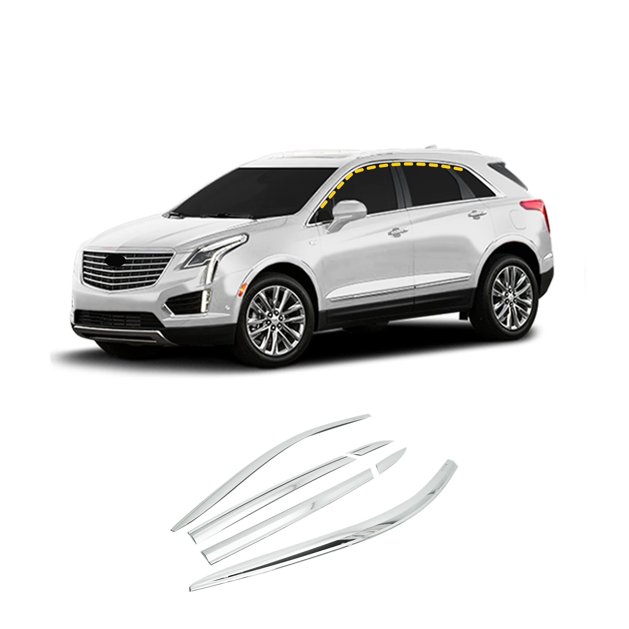AUTOCLOVER 6PC Chrome Rain Guards for Cadillac XT5 2017-2022 - Tape-On Window Deflectors - Enhance Style & Protect Interior from Rain & Wind - Perfect for Daily Commute & Road Trips