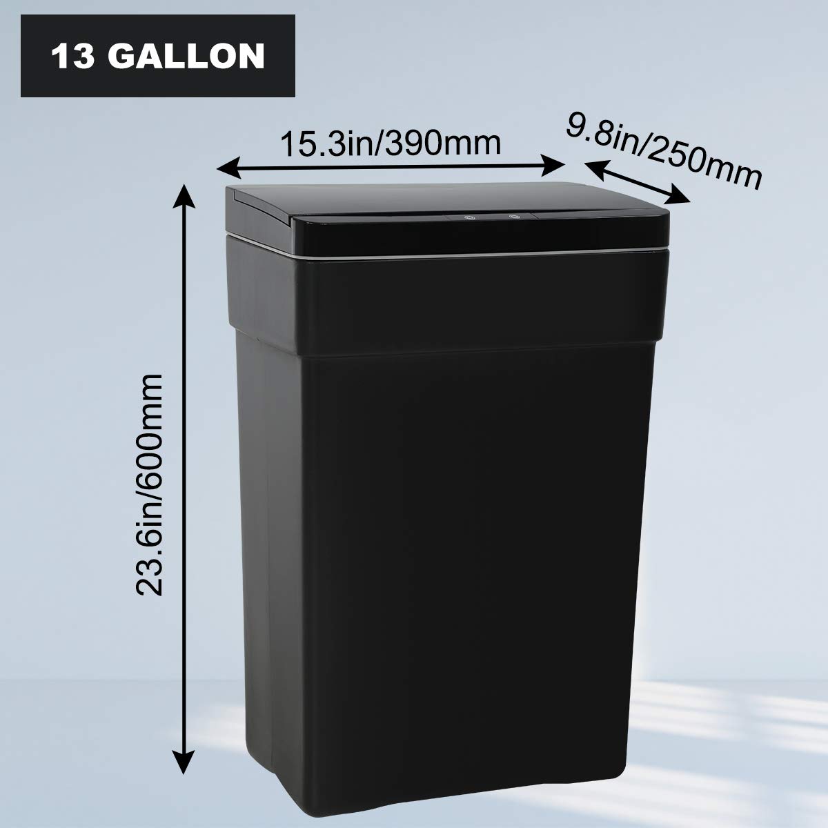 Automatic Motion Sensor Trash Can 13 Gallon/50L - Touchless Kitchen Garbage Bin with Lid, High Capacity Plastic Waste Basket for Bathroom, Bedroom, Home Office - Black (Ideal for Hands-Free Disposal in Busy Kitchens & Hygiene-Conscious Spaces)