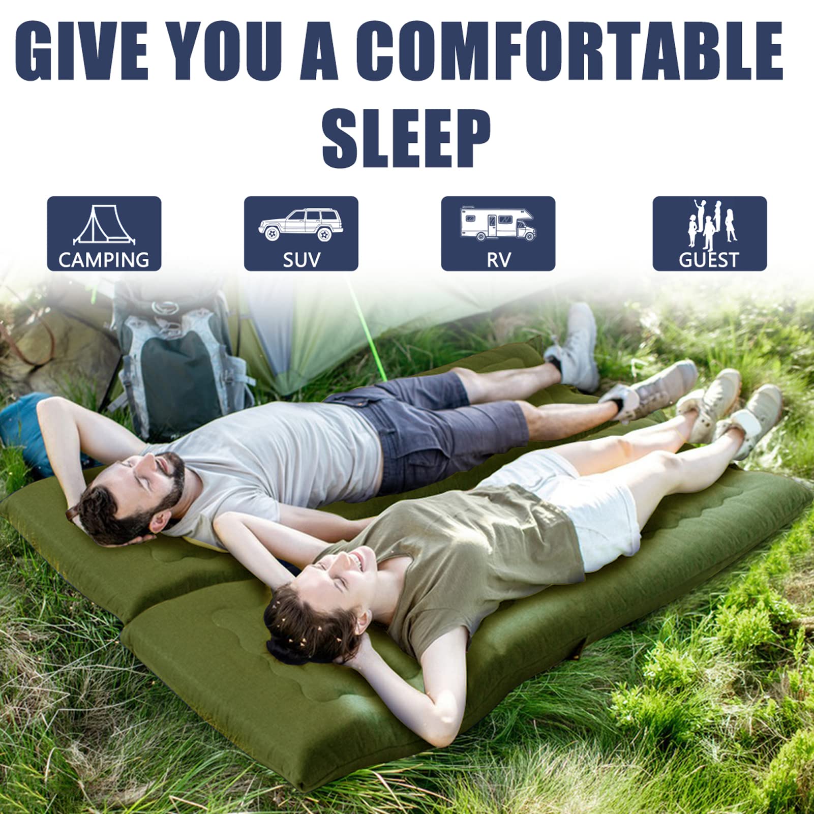 MAXYOYO Roll Up Mattress - Portable Foldable Twin Floor Futon for Camping, Travel & Guest Bed - 75x36 Inch Green Sleeping Mat for Indoor/Outdoor Use