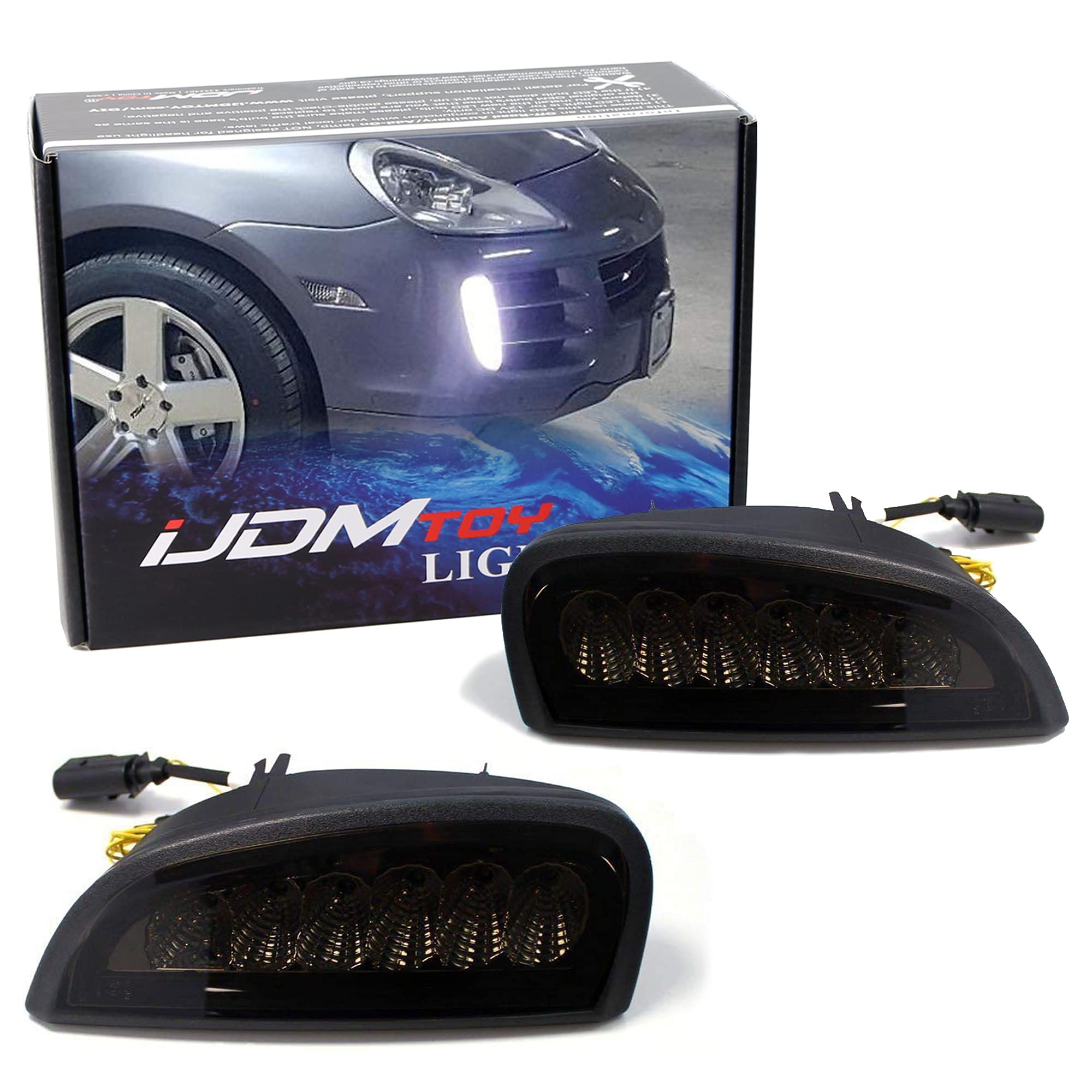 Smoked Lens LED Daytime Running Lights Assembly with Turn Signal for 07-10 Porsche Cayenne - OEM Fit DRL Lights for Enhanced Visibility & Style | Perfect for Night Driving & Car Customization