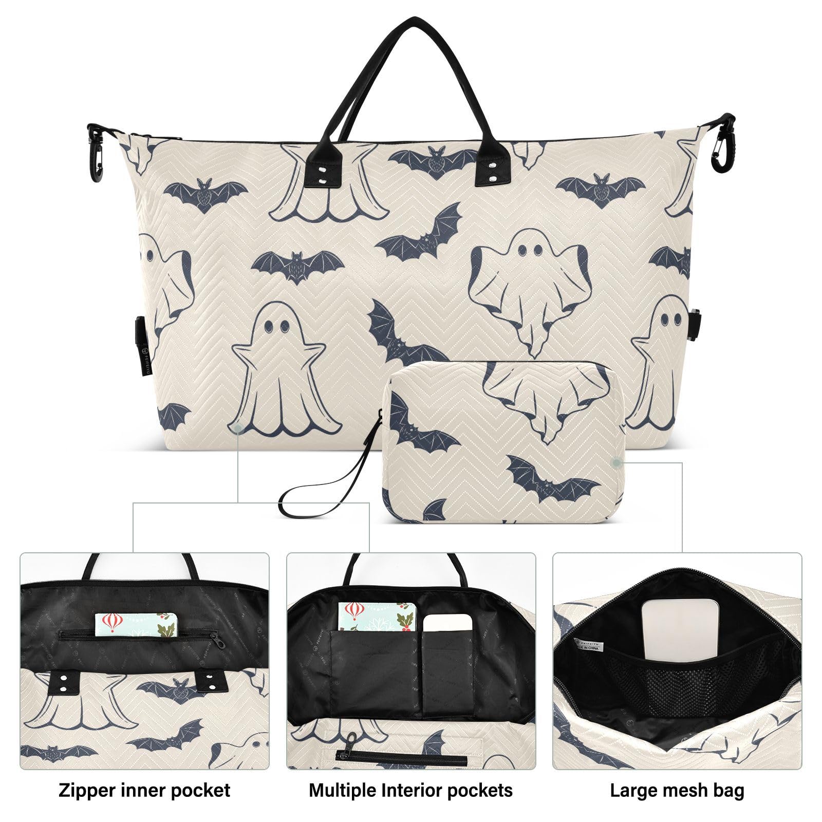 **Spooky Halloween Weekender Bag for Women - Large Travel Duffel with Trolley Sleeve & Toiletry Pouch - Gym, Overnight, Carry-On Tote - Perfect for Travel, Workouts & Weekend Getaways**