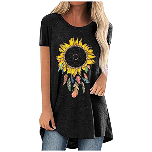 FMCHICO Women's Summer Tops - Short Sleeve Floral Print Blouse, Round Neck Tunic Top for Casual Wear, Beach Outfits & Vacation Style