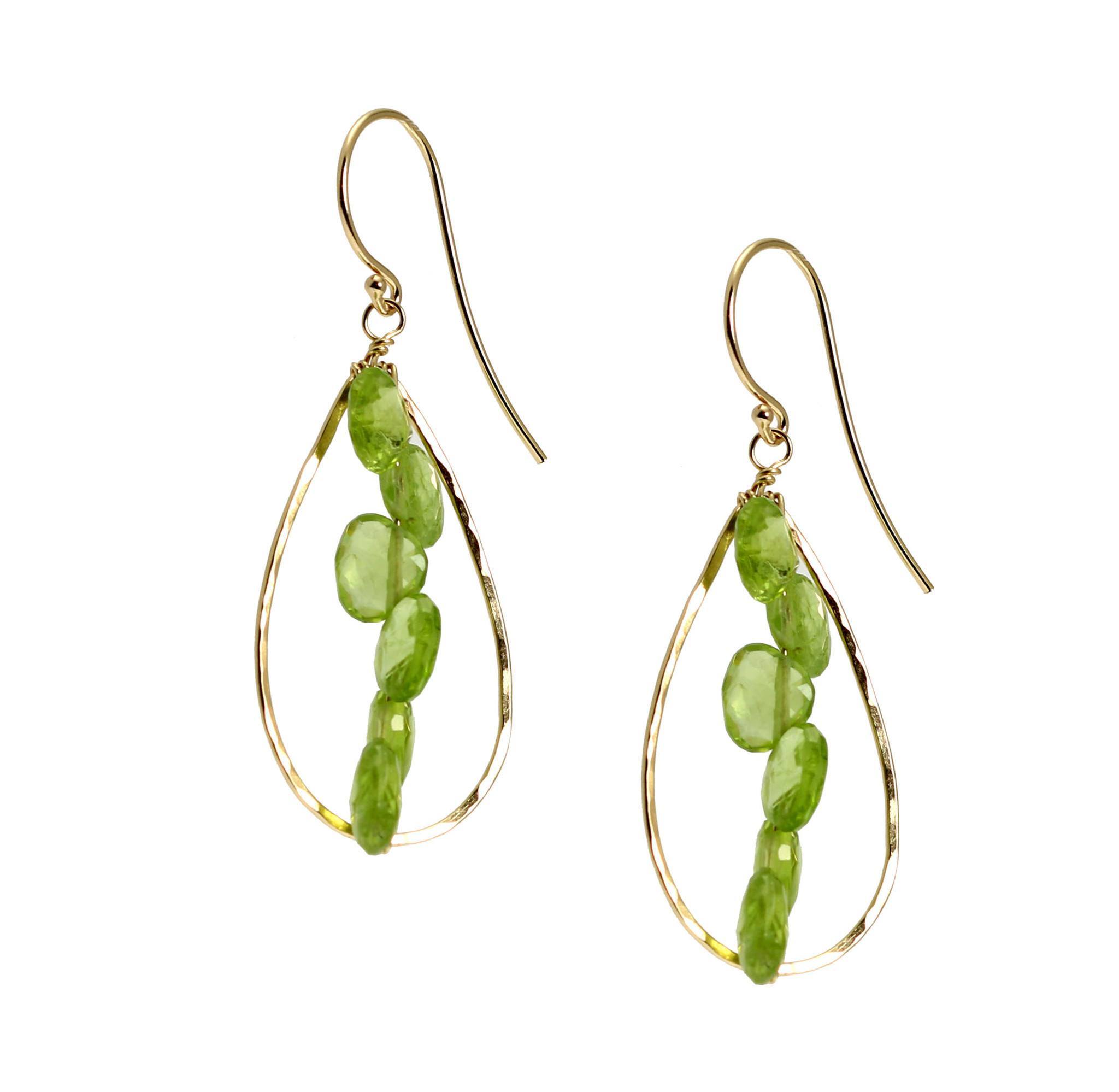 14K Gold Hammered Tear Drop Earrings with Peridot Gemstone - Elegant Dangle Earrings for Women, Perfect for Weddings, Parties & Everyday Wear