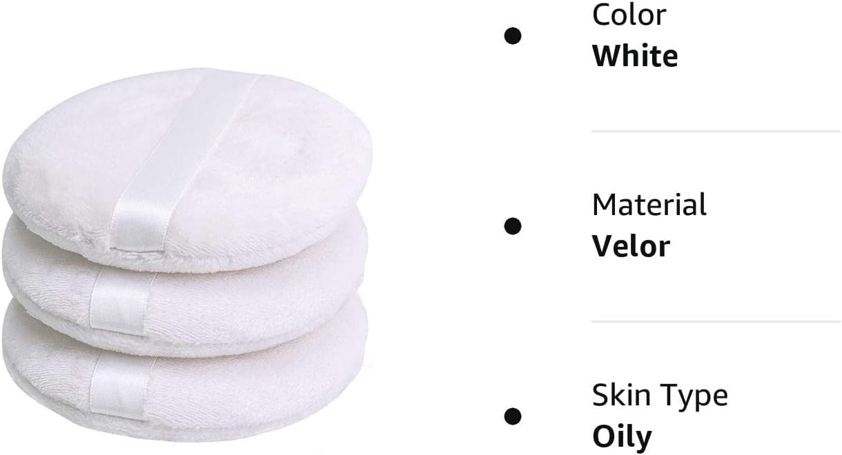 4” Large Ultra Soft Washable Round Powder Puff for Face & Body - Perfect for Loose Powder, Foundation & Setting Makeup - Pack of 3 | Ideal for Daily Makeup Application & Touch-Ups