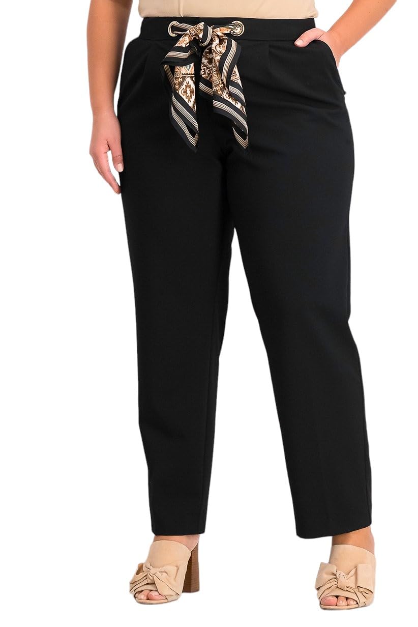 Calvin Klein Women's Straight Leg Belted Pants - Classic Office & Casual Trousers for Work, Business & Everyday Wear