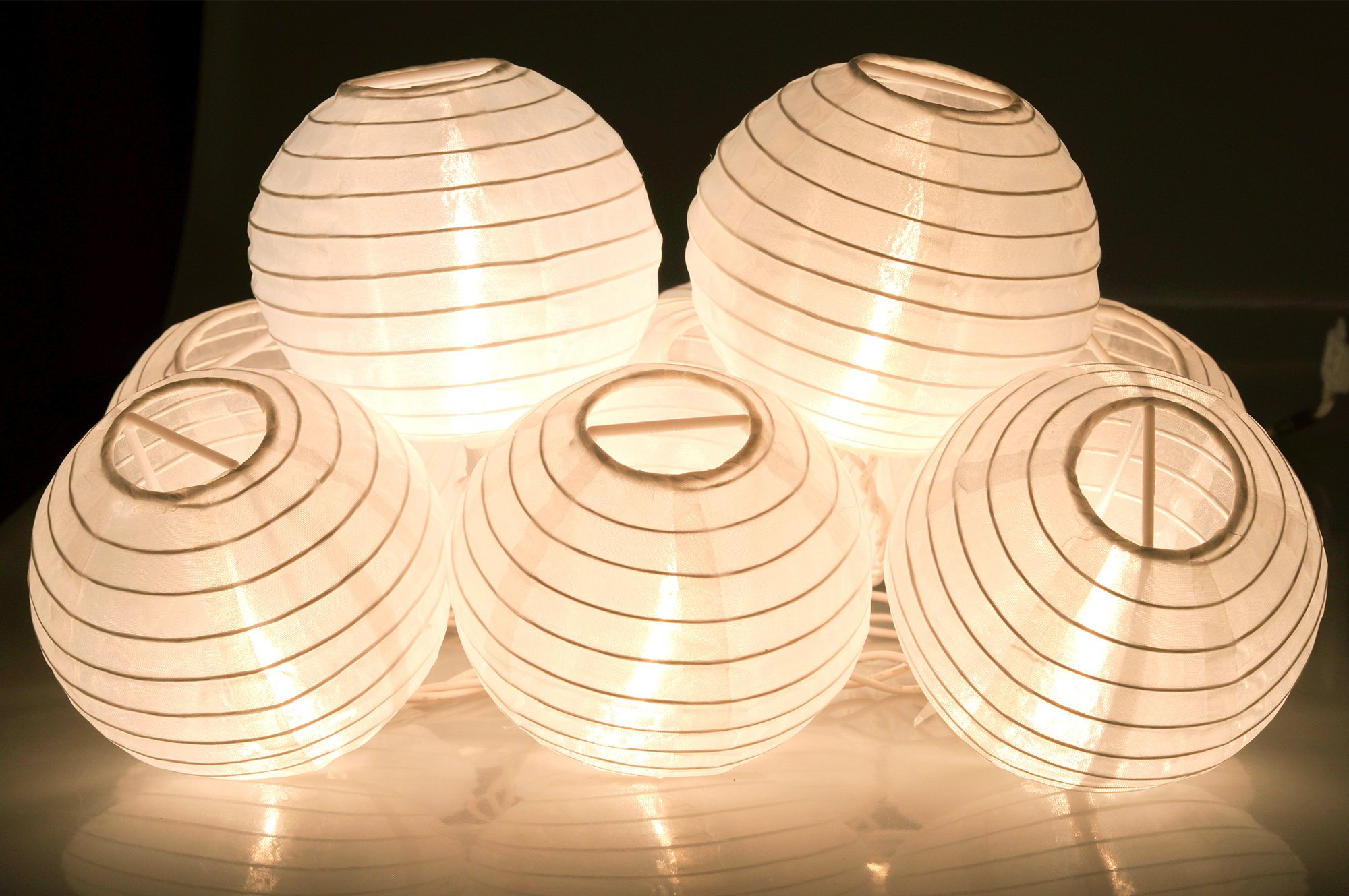 KI Store 10-Pack Extendable Plug-in Oriental Style Lantern String Lights - White Wedding Party Decorations & Bedroom Lighting for Indoor/Outdoor Events