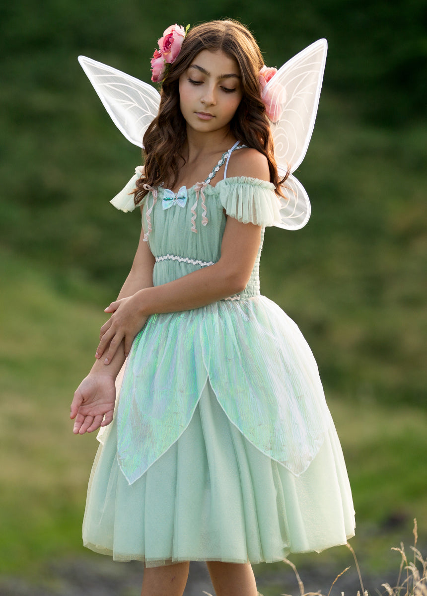 Fairy Costume Set for Kids - Seamist Green Dress with Wings & Wand - Perfect for Halloween, Cosplay & Fantasy Parties