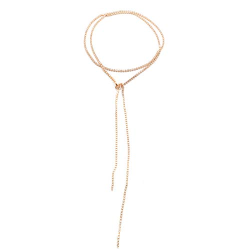 Kercisbeauty Multi Row Boho Tennis Chain Rhinestone Choker Necklace for Women - Long Layered Gold Jewelry for Casual Wear, Parties & Gifts