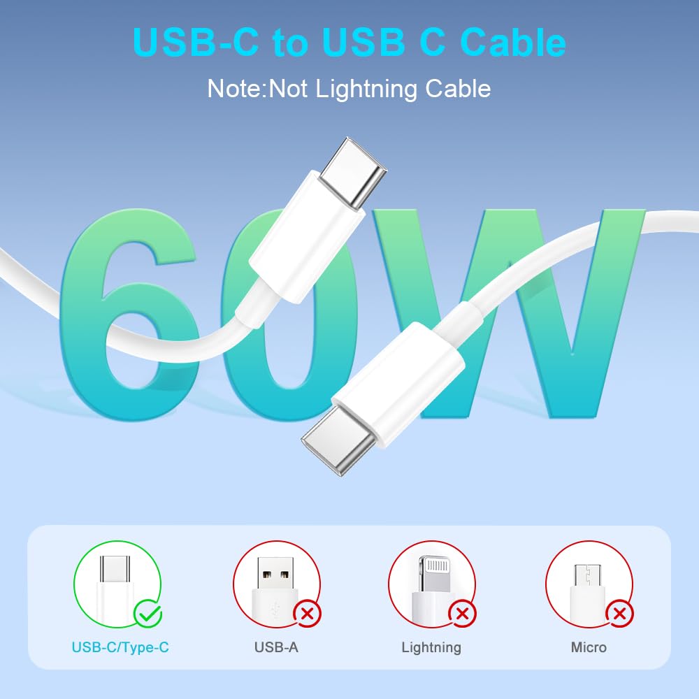 MFi Certified USB C Fast Charger 3 Pack - 6FT iPhone 15 Charger Compatible with iPhone 15 Pro/Pro Max, iPad Pro, iPad Mini - Fast Charging Cable for Home, Office & Travel (White)