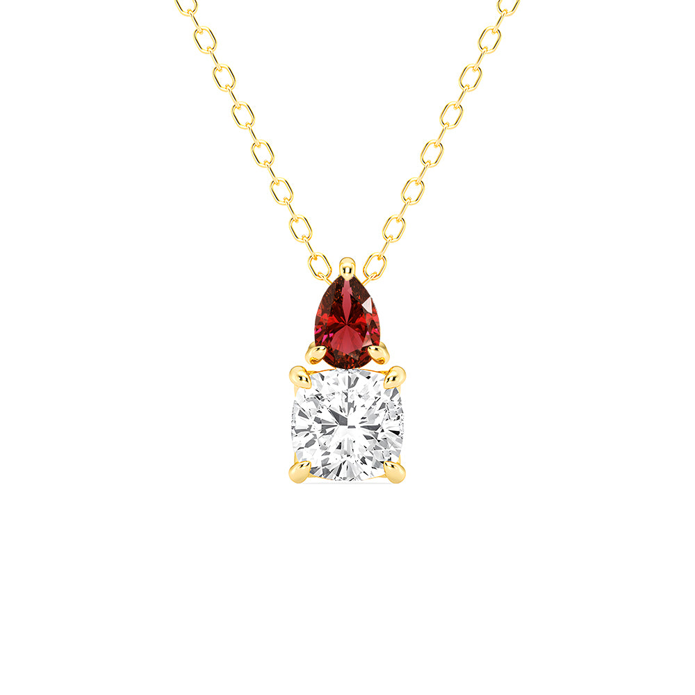 Toi Et Moi Ruby & Cushion Cut Lab-Grown Diamond Pendant Necklace - Elegant Jewelry for Weddings, Anniversaries & Special Occasions