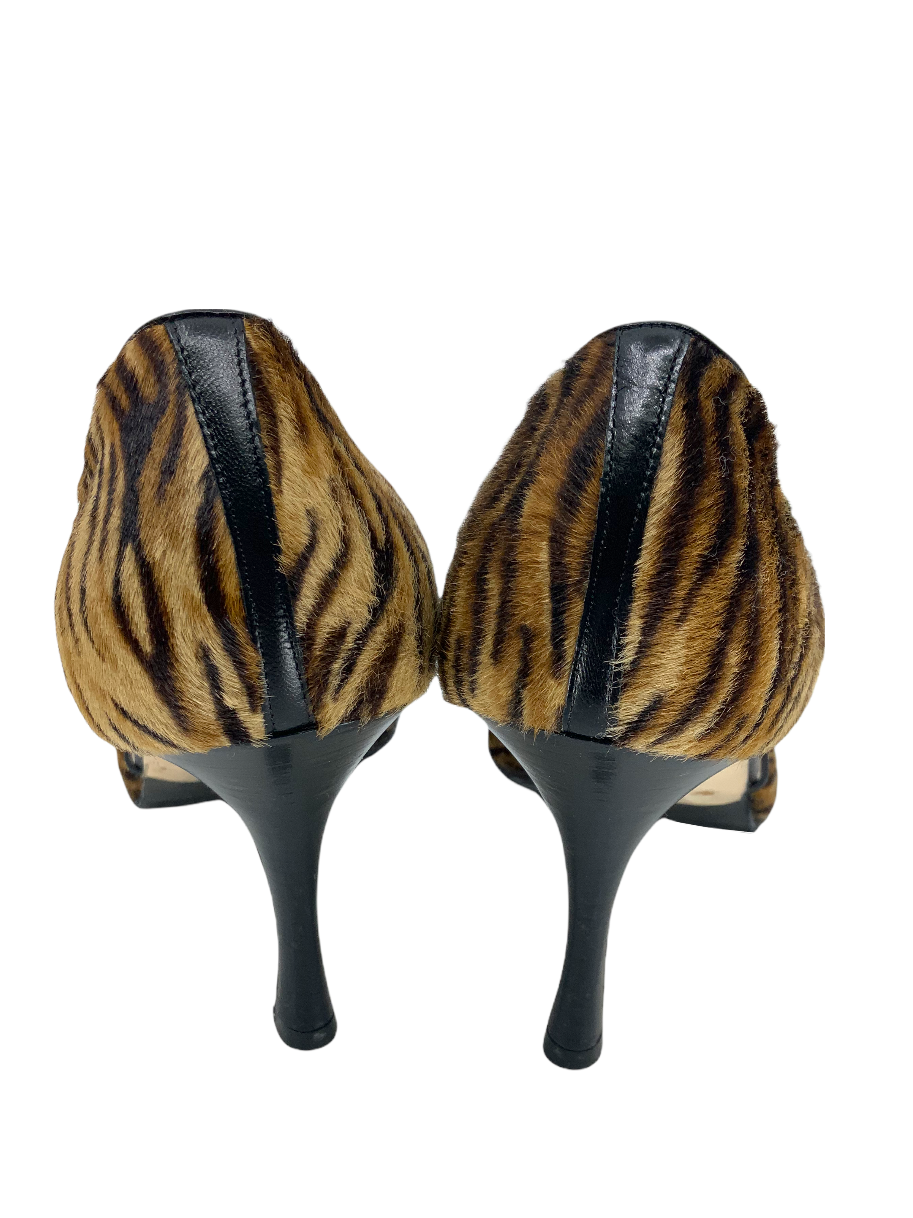 Manolo Blahnik Animal Print Pony Hair D'Orsay Pump Women's Size 10.5 - Elegant Heels for Evening Parties & Special Occasions