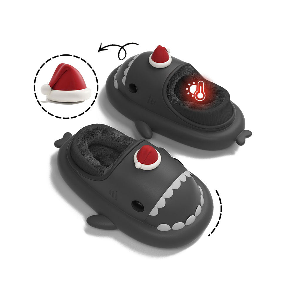 Sharkicks Basic Winter Santa Heel Covered Shark Slippers - Cozy Christmas House Shoes for Women & Men | Perfect Holiday Gift & Indoor/Outdoor Wear