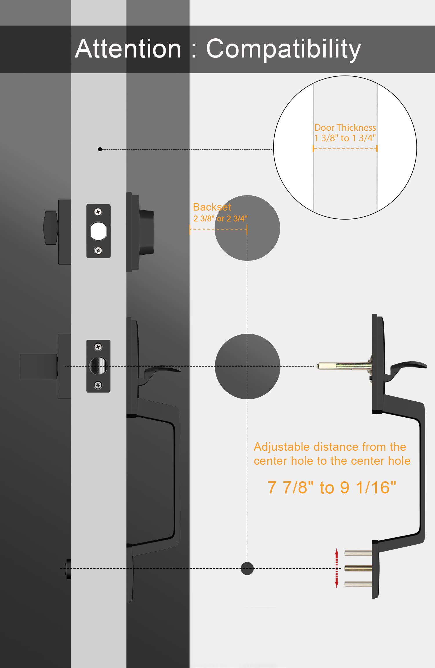 GoldenWarm Matte Black Double Front Door Lock Set with Reversible Handle Lever - Modern Double Door Handle Set with Dummy for Enhanced Security | Perfect for Homes, Offices & Entry Doors
