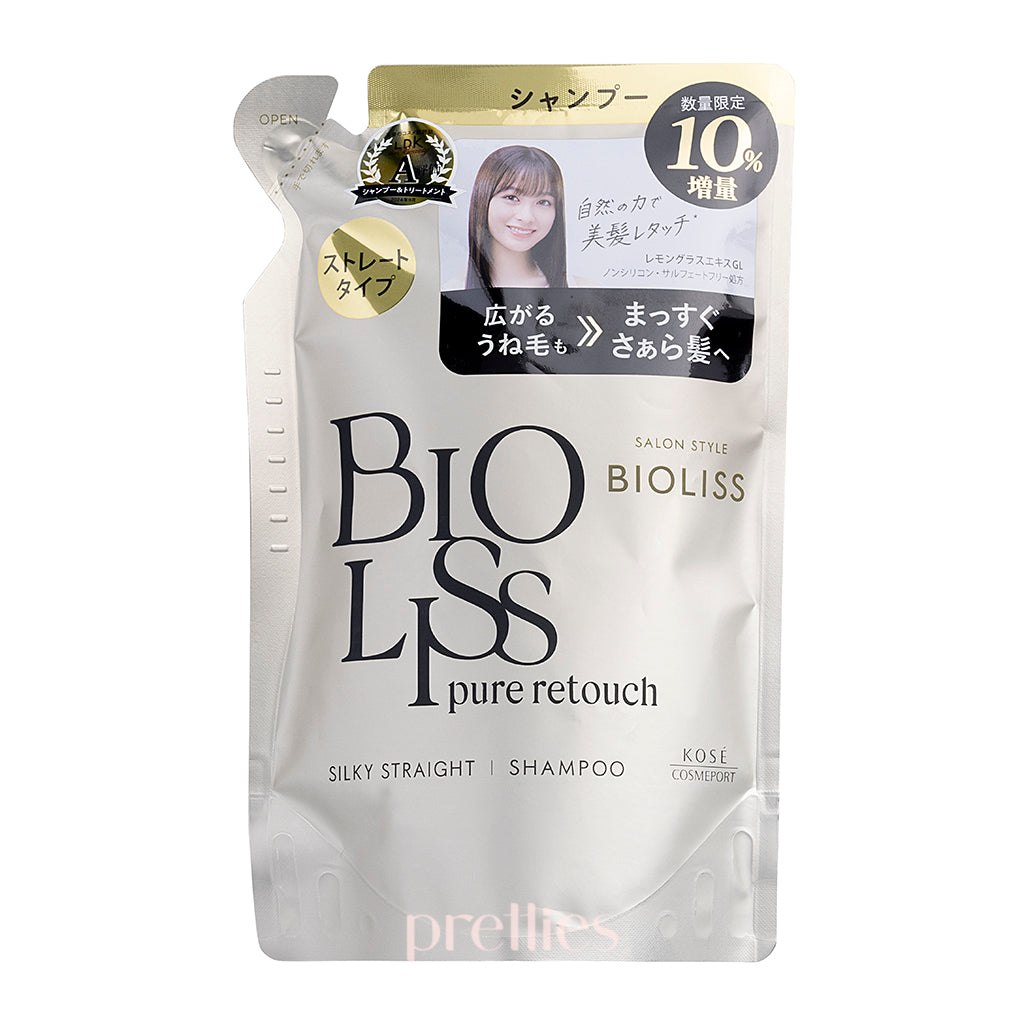 KOSE Bioliss Pure Retouch Silky Straight Shampoo Refill 340ml - Smooth & Straight Hair Care for Daily Use at Home or Salon